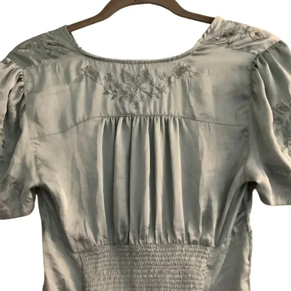 Vintage FREE PEOPLE Light Green Lace V-Neck Embroidered Blouse-SIze Small - Picture 9 of 10